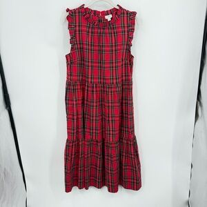 J Crew Festive Chic Red Tartan Plaid Tiered Ruffle Midi Dress BC706 sz 14 bc706